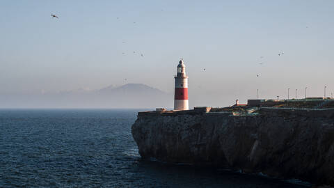 Strait of Gibraltar with Europa Point Lighthouse, Gibraltar.